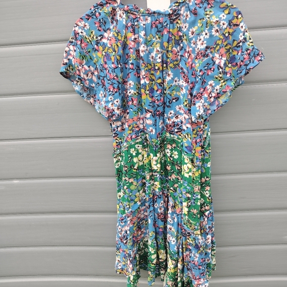 Anthropologie Robin Tiered Mini Dress Blue Green Floral XS - Picture 4 of 9